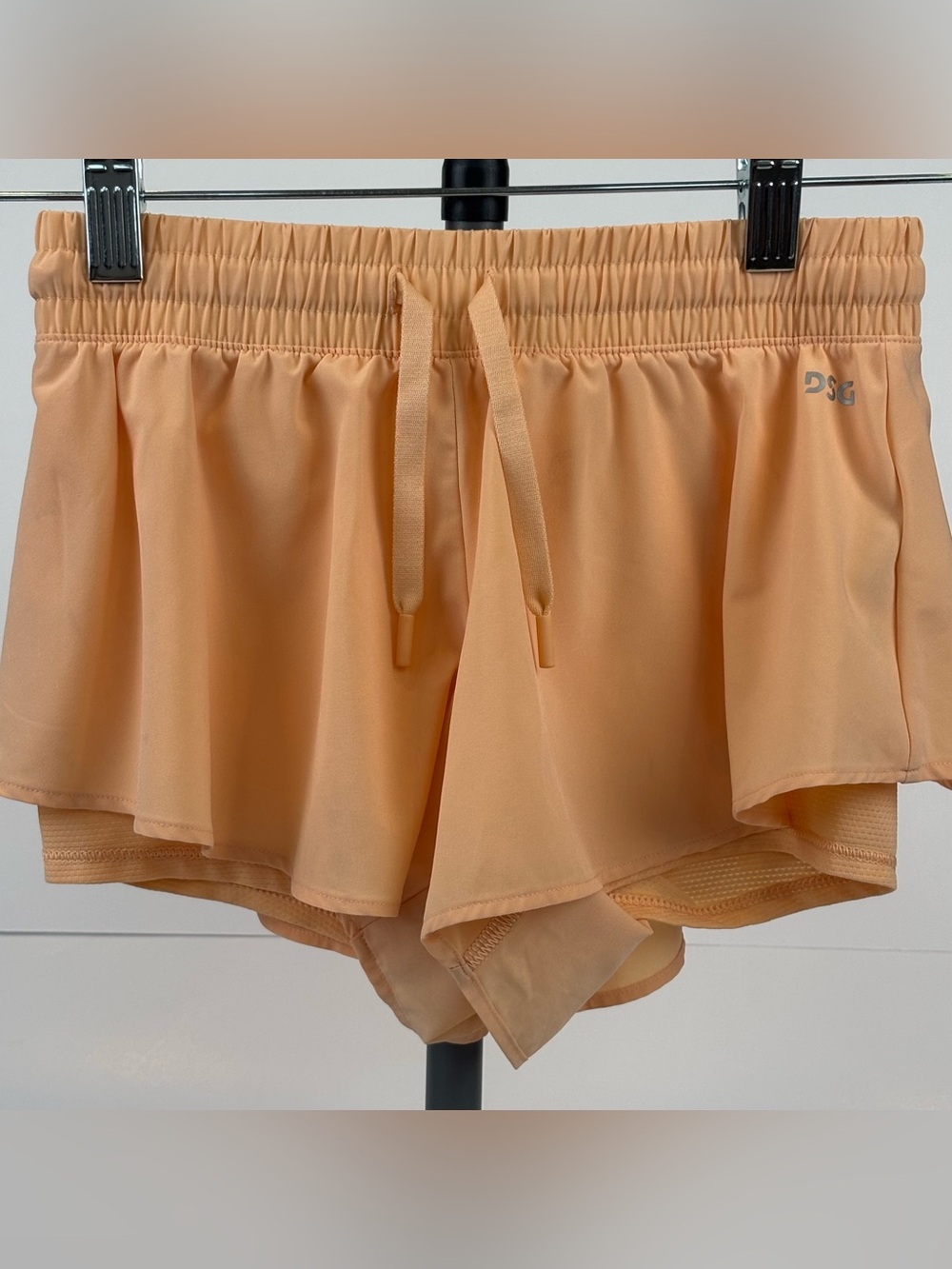 DSG Girls Stride 2-in-1 Flutter Running Shorts Peach Orange Size XS (6-7)